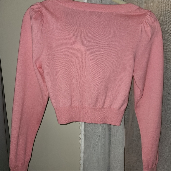Pink cropped cardigan with puff sleeves - Picture 2 of 3